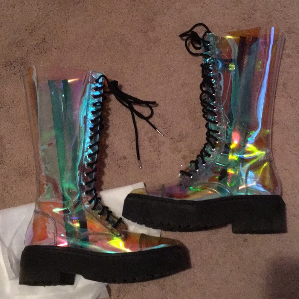 Holographic Combat Boots - Cosmic Renegade Boots